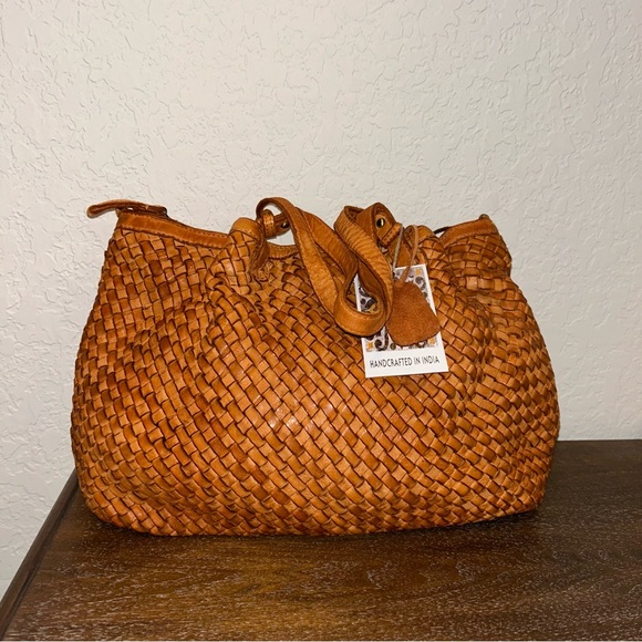 Handcrafted India Handbags - Woven Leather Shoulder Bag